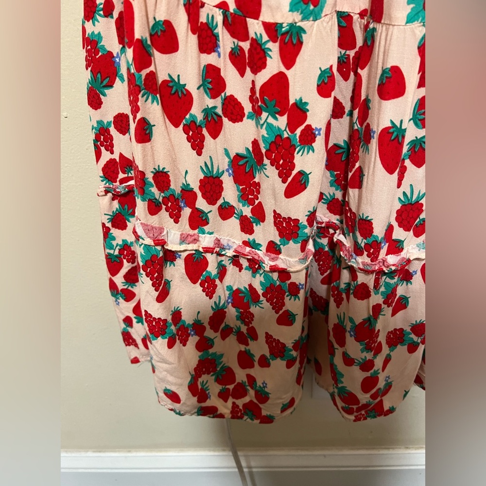 Betsey Johnson Dress XS Strawberry Fields Smocked Tiered Red Pink Cottage - Picture 6 of 12